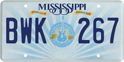 MS license plate BWK267