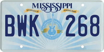 MS license plate BWK268