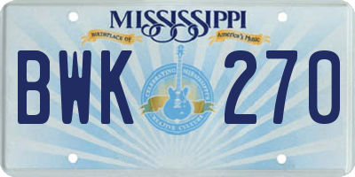 MS license plate BWK270
