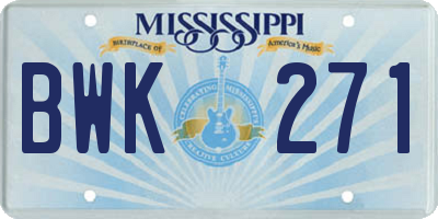 MS license plate BWK271