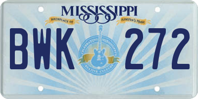 MS license plate BWK272