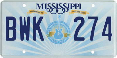 MS license plate BWK274