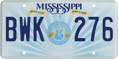 MS license plate BWK276
