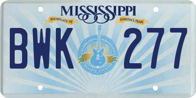 MS license plate BWK277