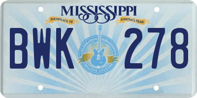MS license plate BWK278