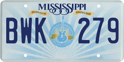MS license plate BWK279