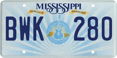 MS license plate BWK280