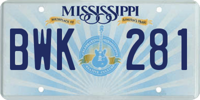 MS license plate BWK281