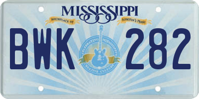 MS license plate BWK282