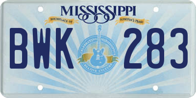 MS license plate BWK283