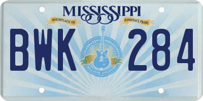 MS license plate BWK284