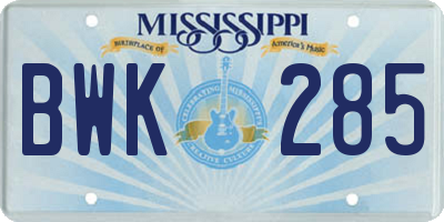 MS license plate BWK285