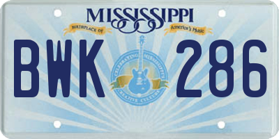 MS license plate BWK286