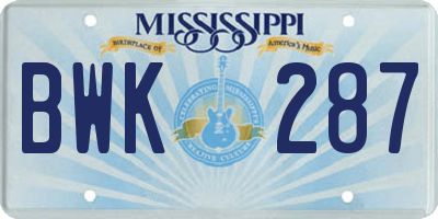 MS license plate BWK287