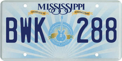 MS license plate BWK288