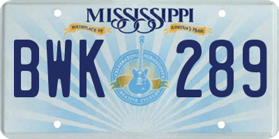 MS license plate BWK289