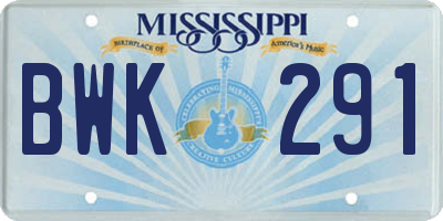 MS license plate BWK291