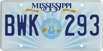 MS license plate BWK293
