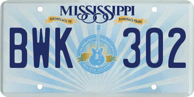 MS license plate BWK302