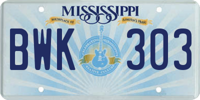 MS license plate BWK303