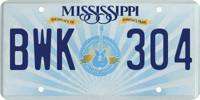 MS license plate BWK304
