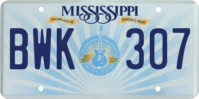 MS license plate BWK307