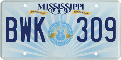 MS license plate BWK309