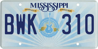 MS license plate BWK310
