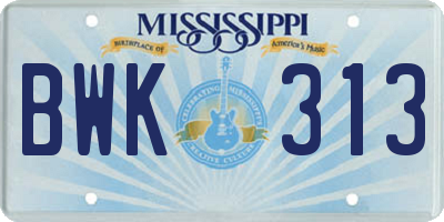 MS license plate BWK313