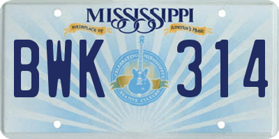 MS license plate BWK314