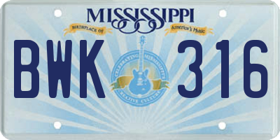 MS license plate BWK316