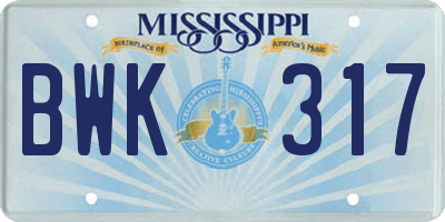 MS license plate BWK317