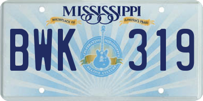 MS license plate BWK319