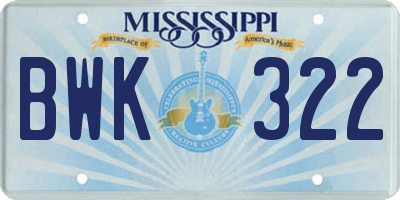 MS license plate BWK322