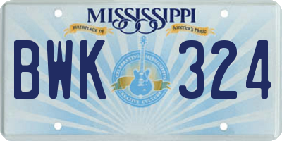 MS license plate BWK324