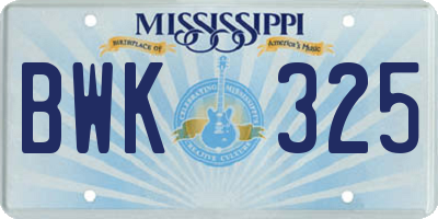 MS license plate BWK325
