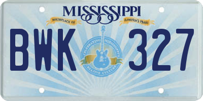 MS license plate BWK327