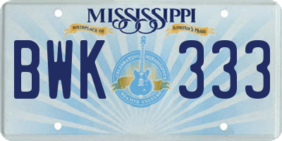 MS license plate BWK333