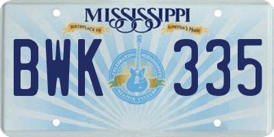 MS license plate BWK335