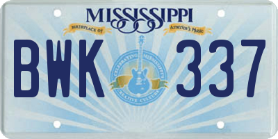 MS license plate BWK337
