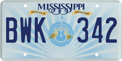 MS license plate BWK342