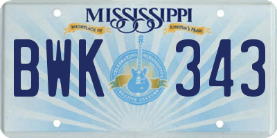 MS license plate BWK343
