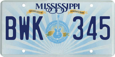 MS license plate BWK345