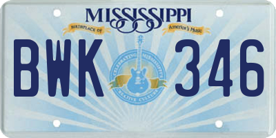 MS license plate BWK346