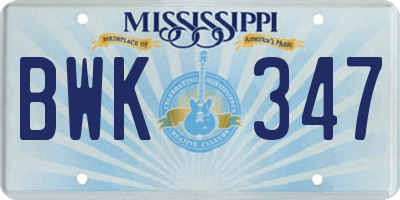 MS license plate BWK347