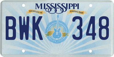 MS license plate BWK348