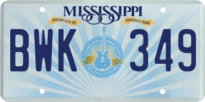 MS license plate BWK349