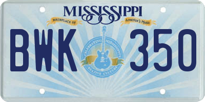 MS license plate BWK350