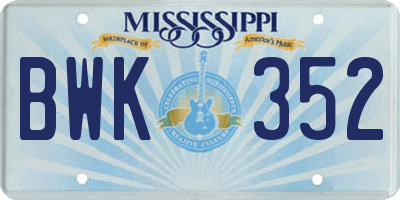 MS license plate BWK352