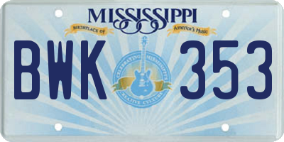 MS license plate BWK353